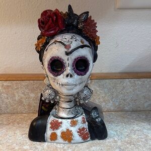 Day of the Dead Skull Figurine with Floral Accents
